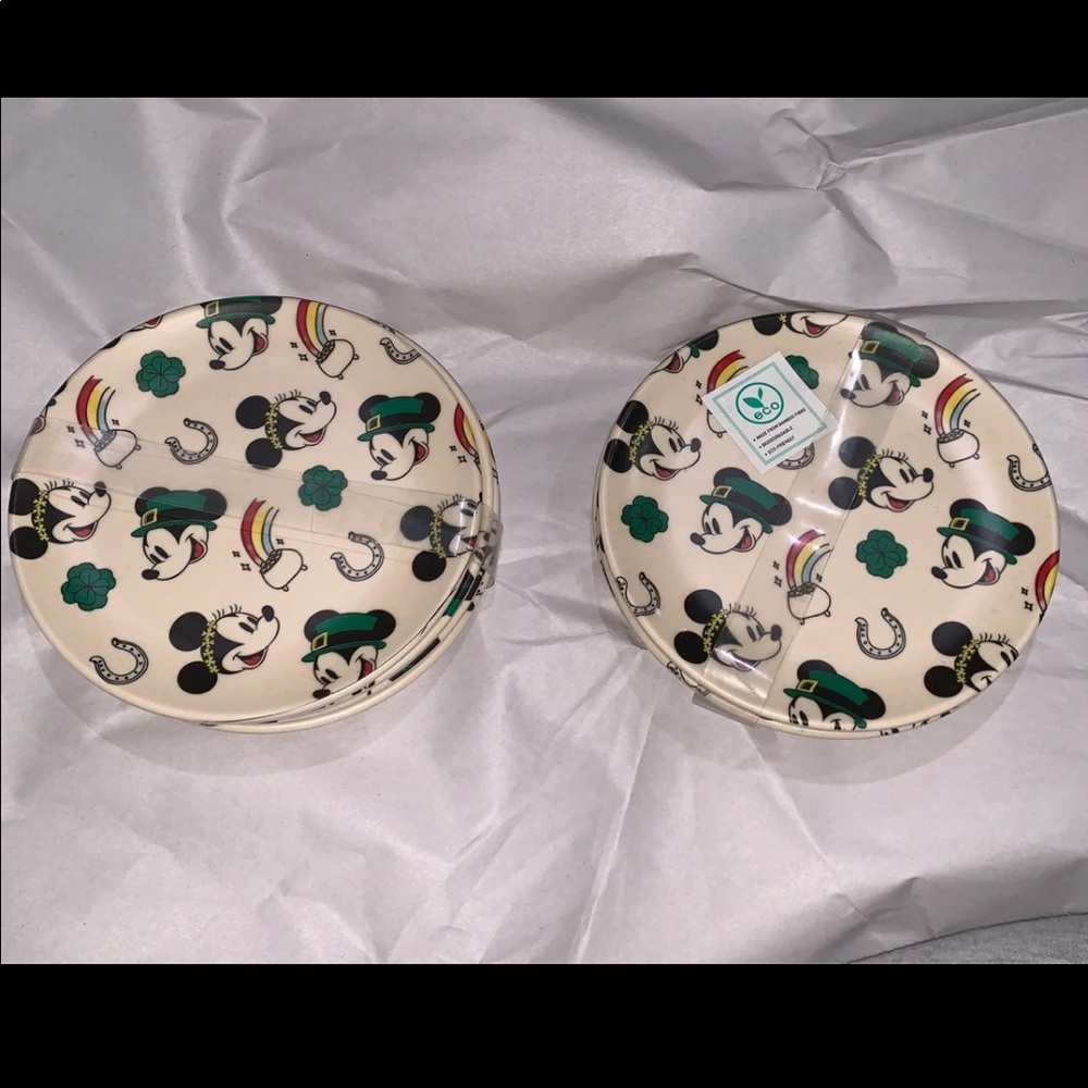 Disney minnie and mickey lucky charm appetizer plates made from bamboo fibre set